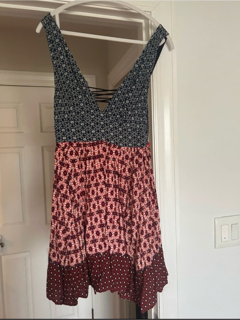 Lulus Mixed Floral Print Summer Dress in Navy and Burgundy
